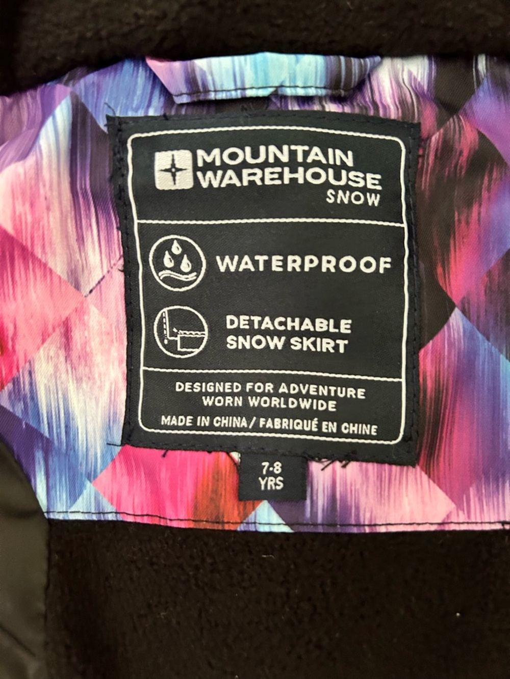 Mountain Warehouse Kids Waterproof Snow Jacket - Purple Pink Blue Print